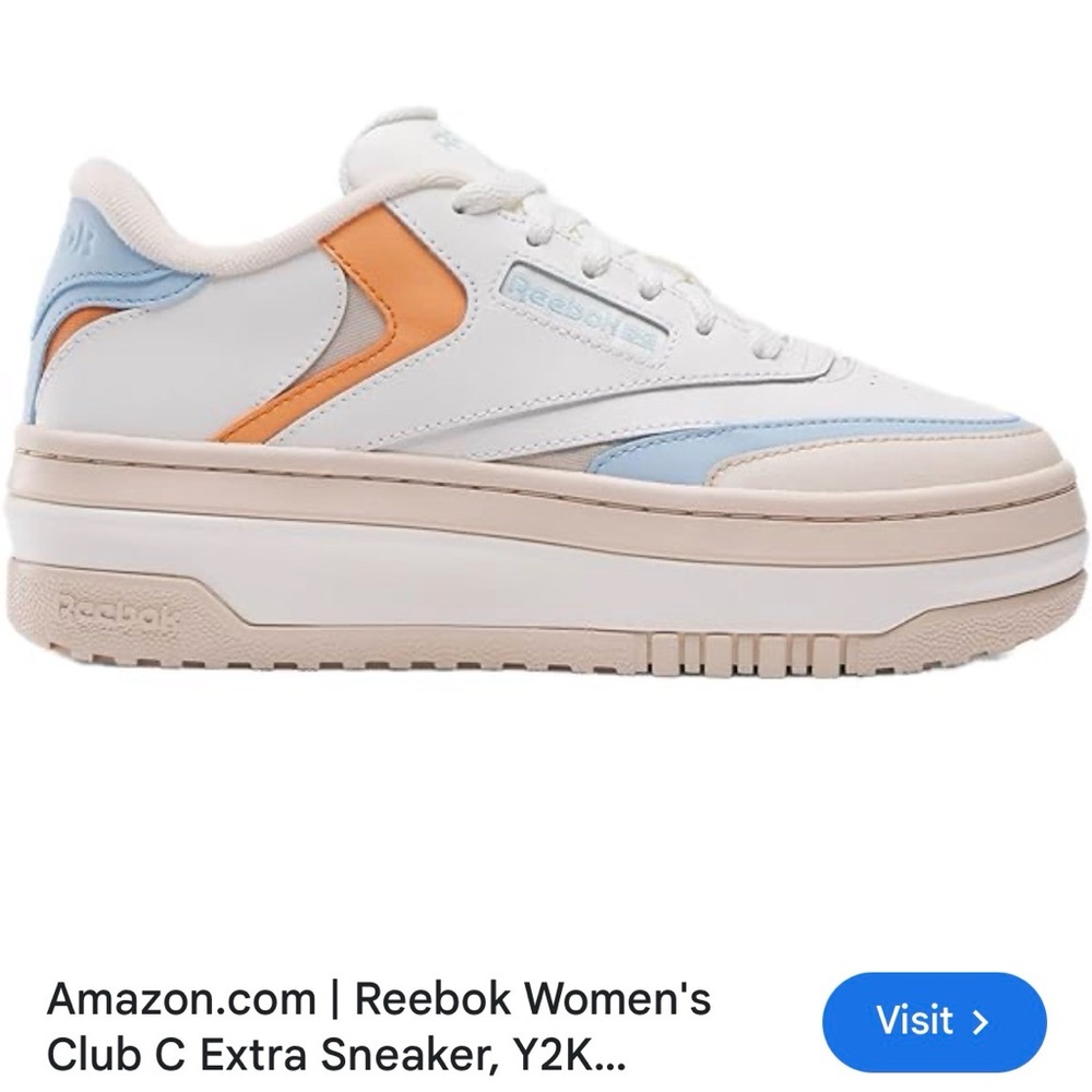 Reebok Women's Club C Extra Sneakers - White, Light Blue, and Orange